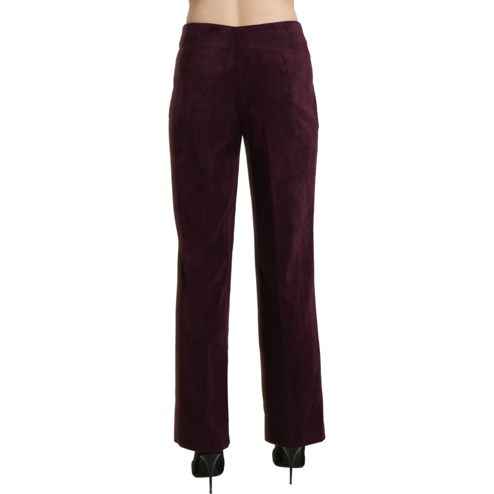 Purple Suede High Waist Straight Trouser Pants