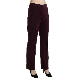 Purple Suede High Waist Straight Trouser Pants