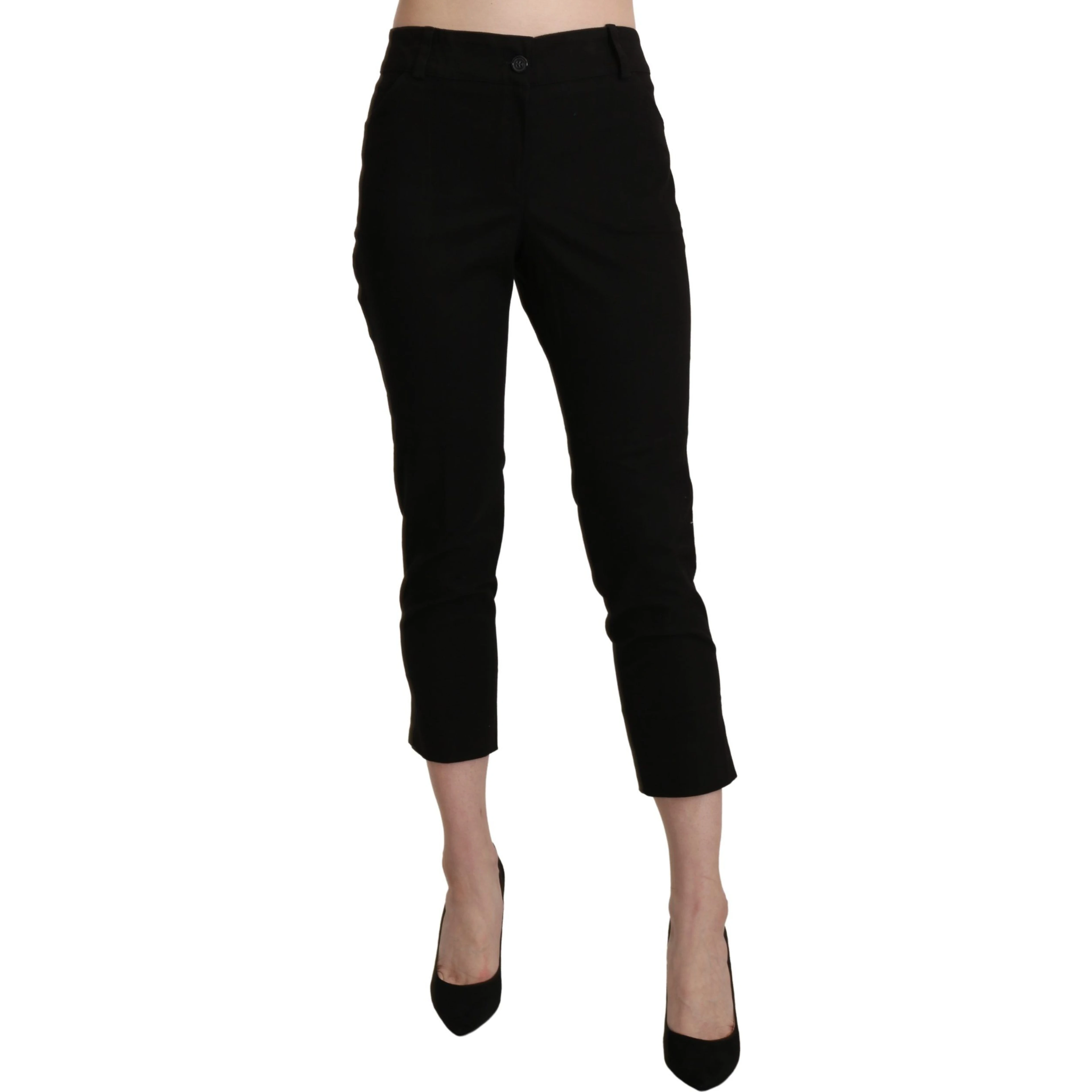 Black High Waist Skinny Cropped Dress Trouser Pants