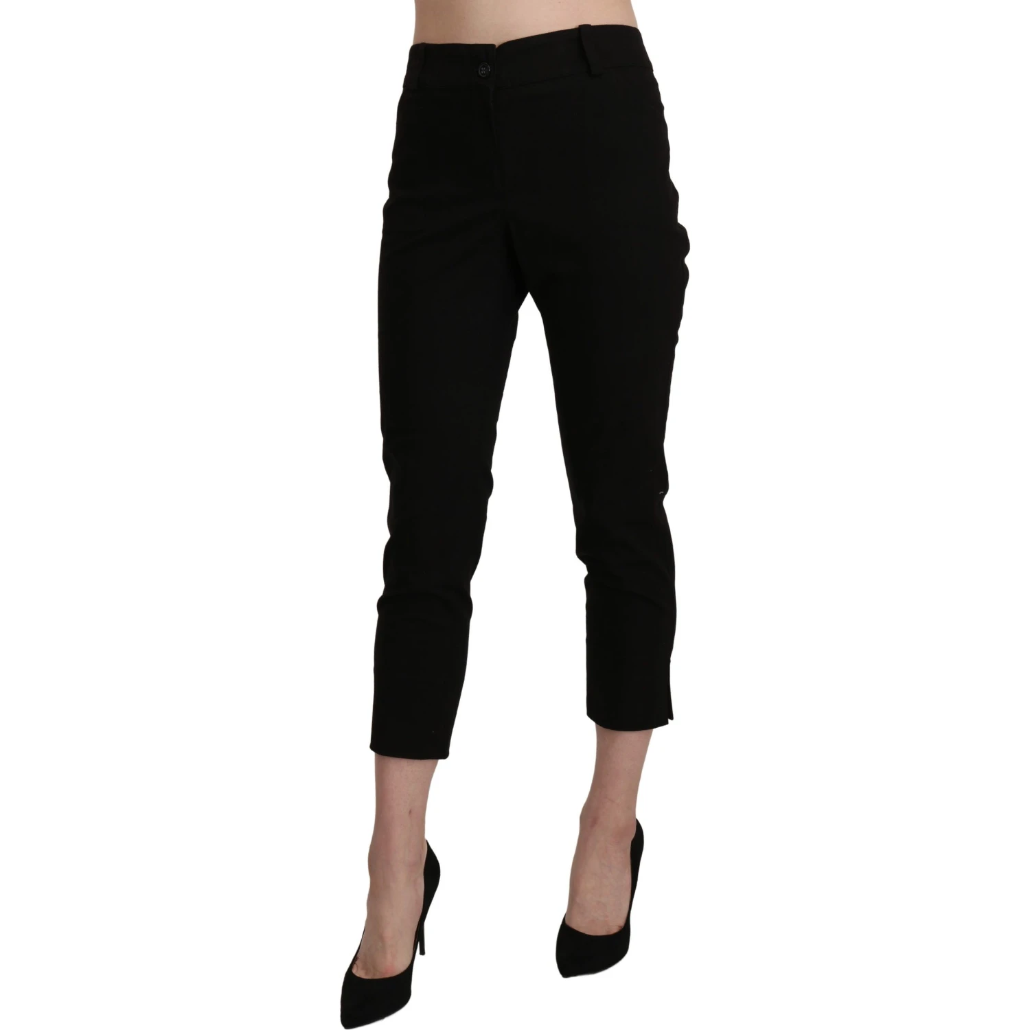 Black High Waist Skinny Cropped Dress Trouser Pants