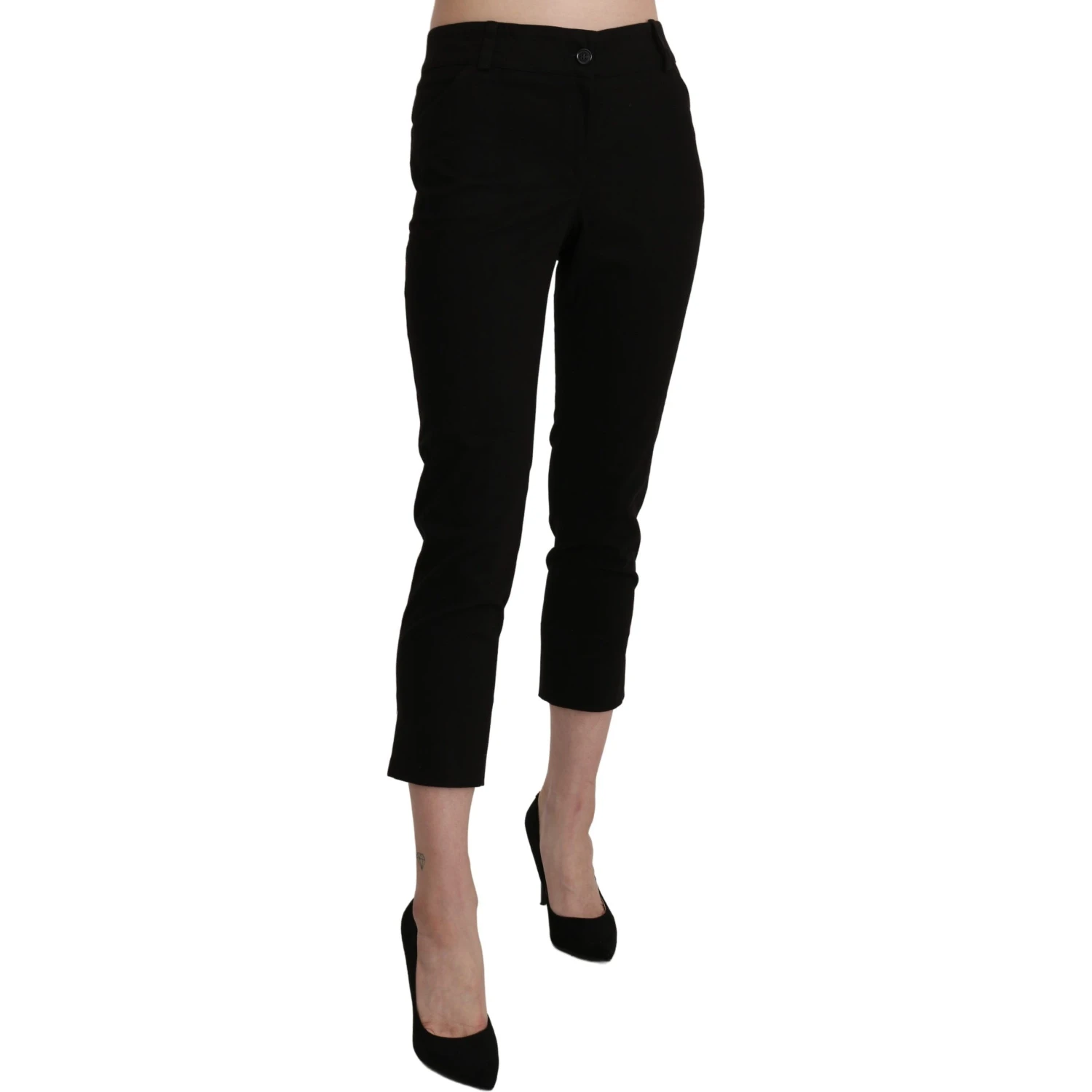 Black High Waist Skinny Cropped Dress Trouser Pants