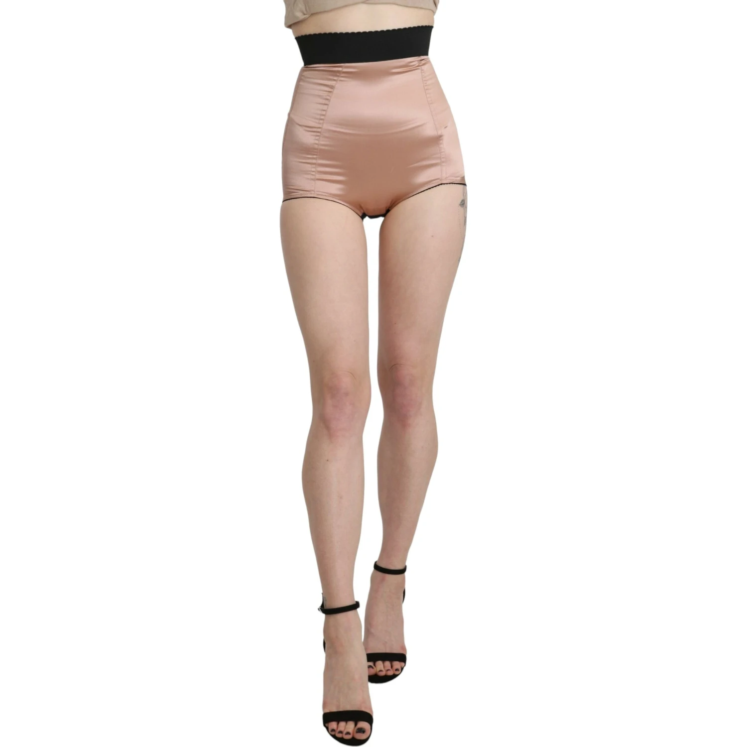 Beige Silk High Waist Mini Hot Pants Shorts
