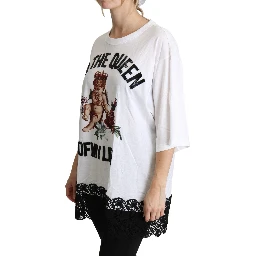 White Angel Print Cotton Round Neck Shirt Tops
