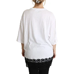 White Angel Print Cotton Round Neck Shirt Tops