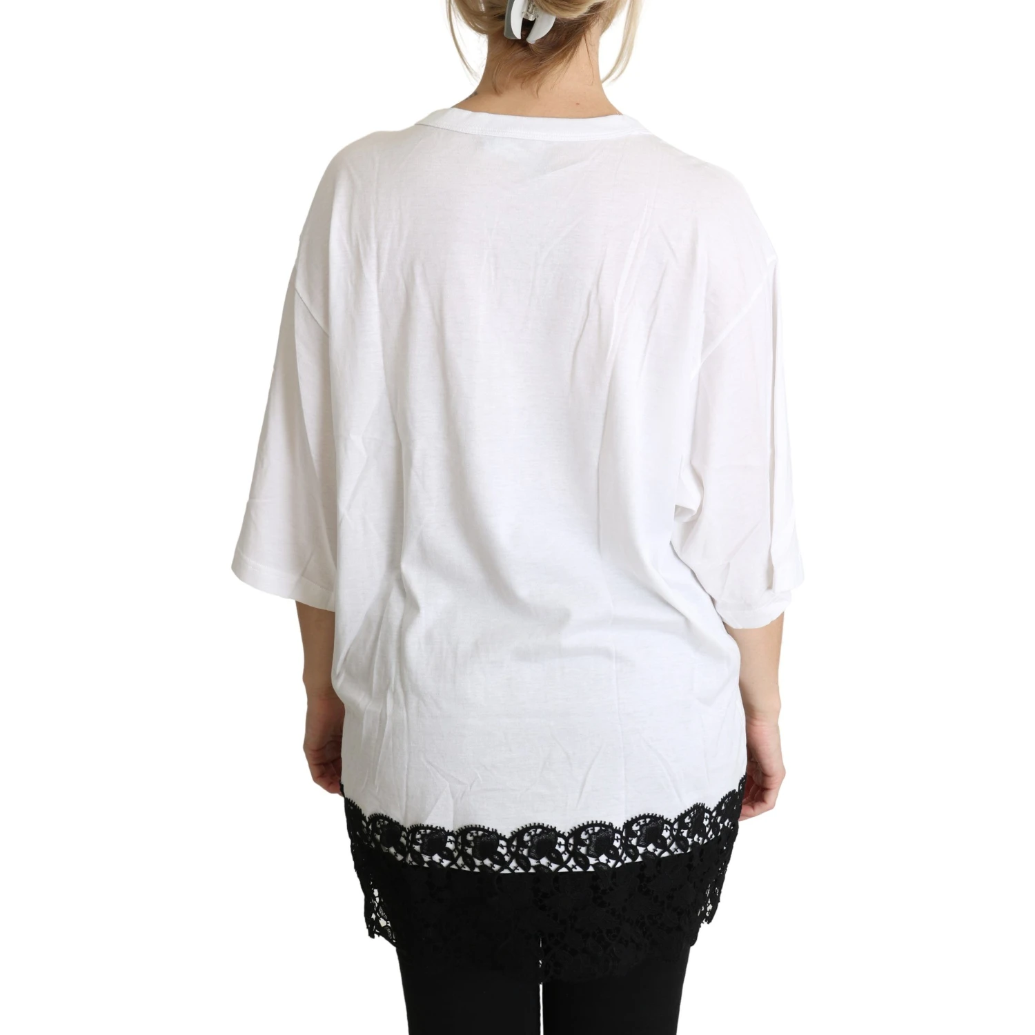 White Angel Print Cotton Round Neck Shirt Tops