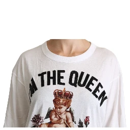 White Angel Print Cotton Round Neck Shirt Tops