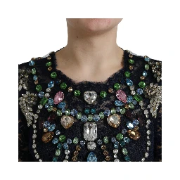 Blue Crystal Floral Lace Long Gown Dress