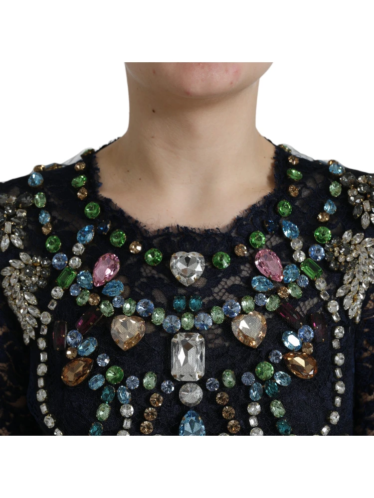 Blue Crystal Floral Lace Long Gown Dress alternative