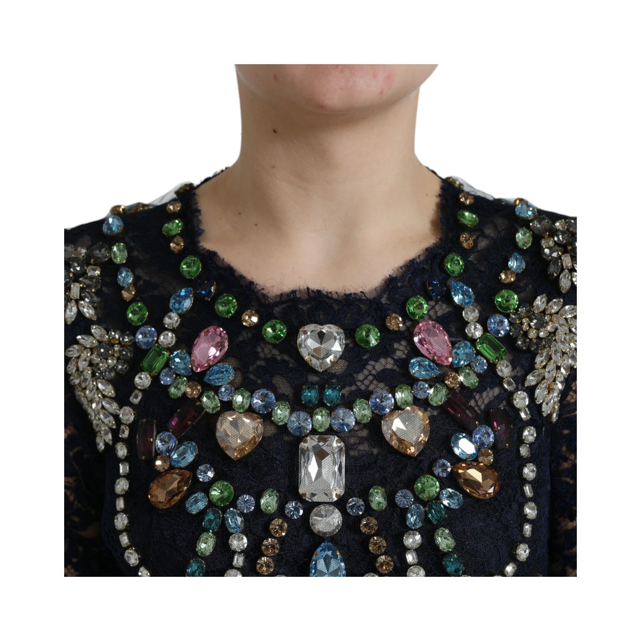 Blue Crystal Floral Lace Long Gown Dress