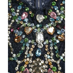 Blue Crystal Floral Lace Long Gown Dress