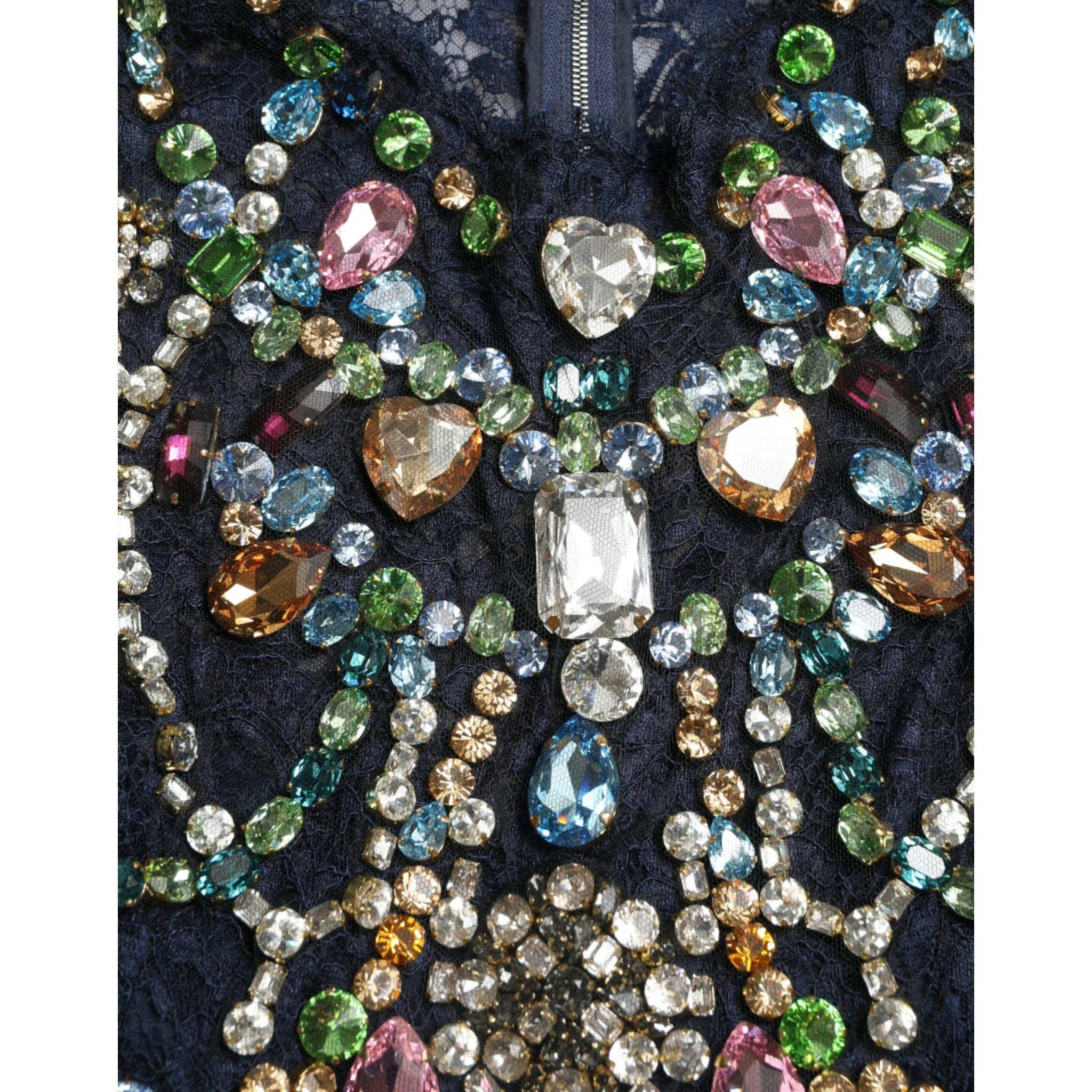 Blue Crystal Floral Lace Long Gown Dress