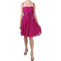 Fuchsia Pink Bow Silk Sleeveless Dress