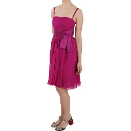 Fuchsia Pink Bow Silk Sleeveless Dress