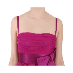 Fuchsia Pink Bow Silk Sleeveless Dress
