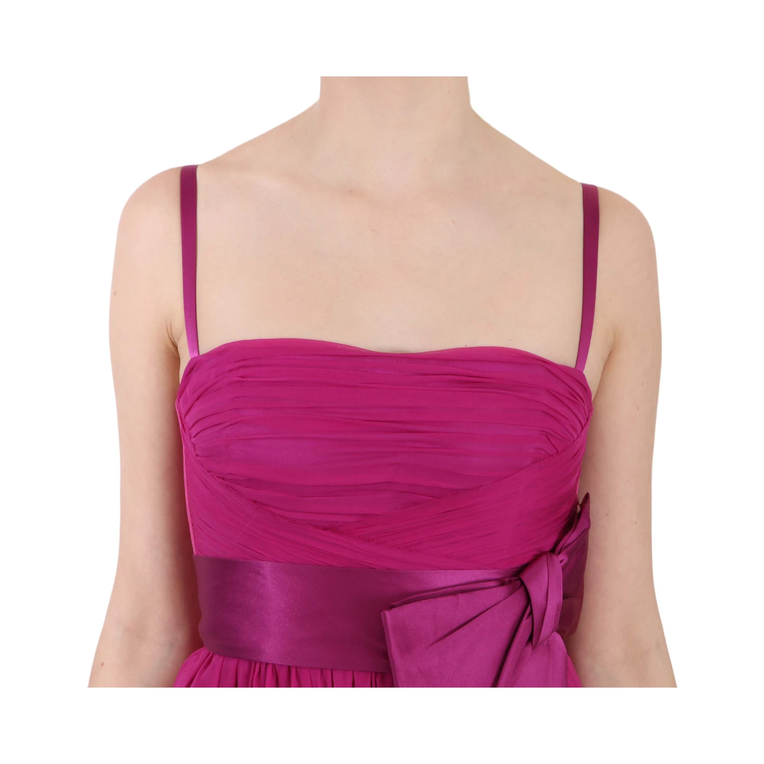 Fuchsia Pink Bow Silk Sleeveless Dress
