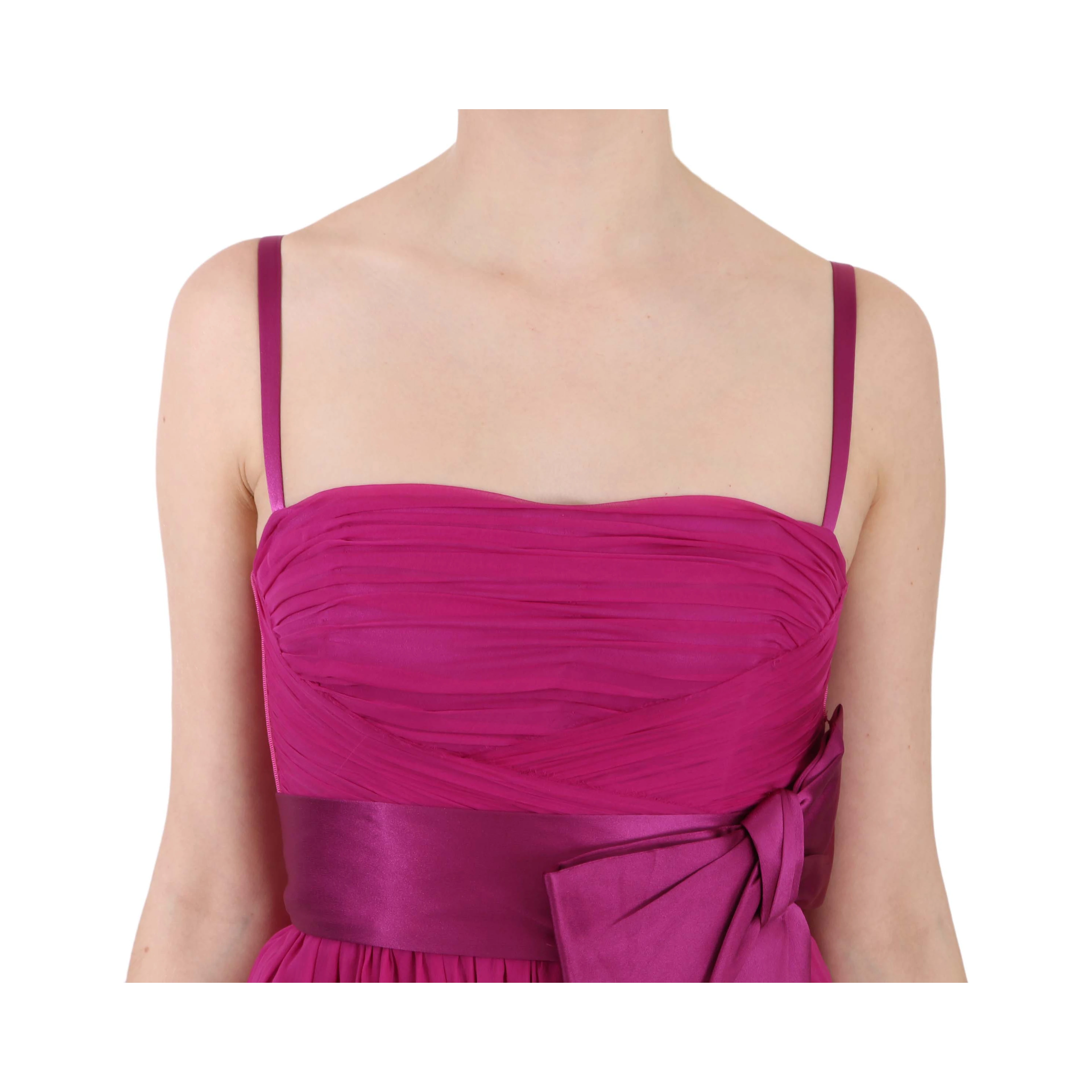 Fuchsia Pink Bow Silk Sleeveless Dress