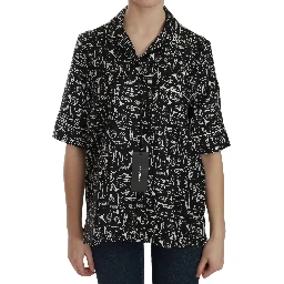 Black Musical Instrument Print Silk  Top