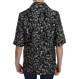 Black Musical Instrument Print Silk  Top