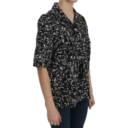 Black Musical Instrument Print Silk  Top