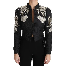 Black Jacquard Crystal Floral Jacket