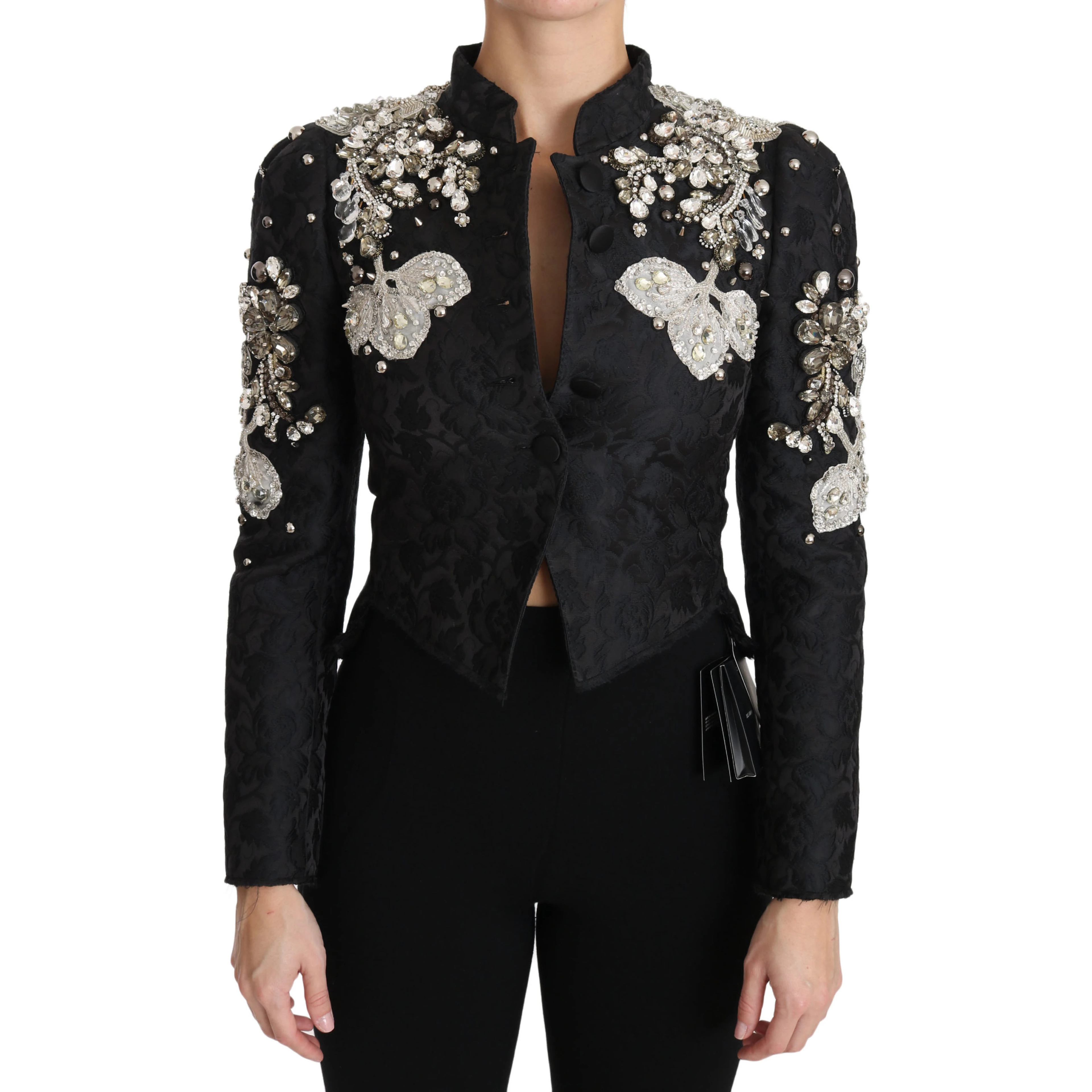 Black Jacquard Crystal Floral Jacket