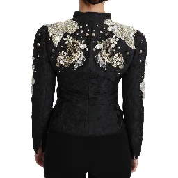 Black Jacquard Crystal Floral Jacket
