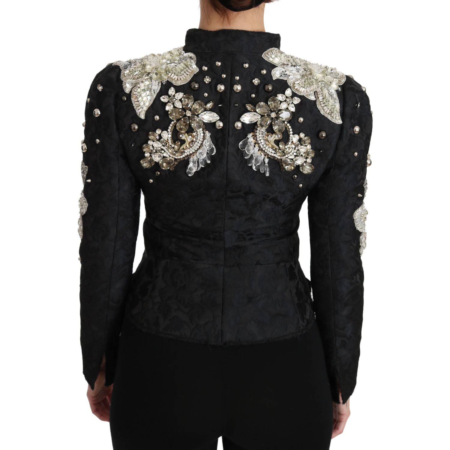 Black Jacquard Crystal Floral Jacket