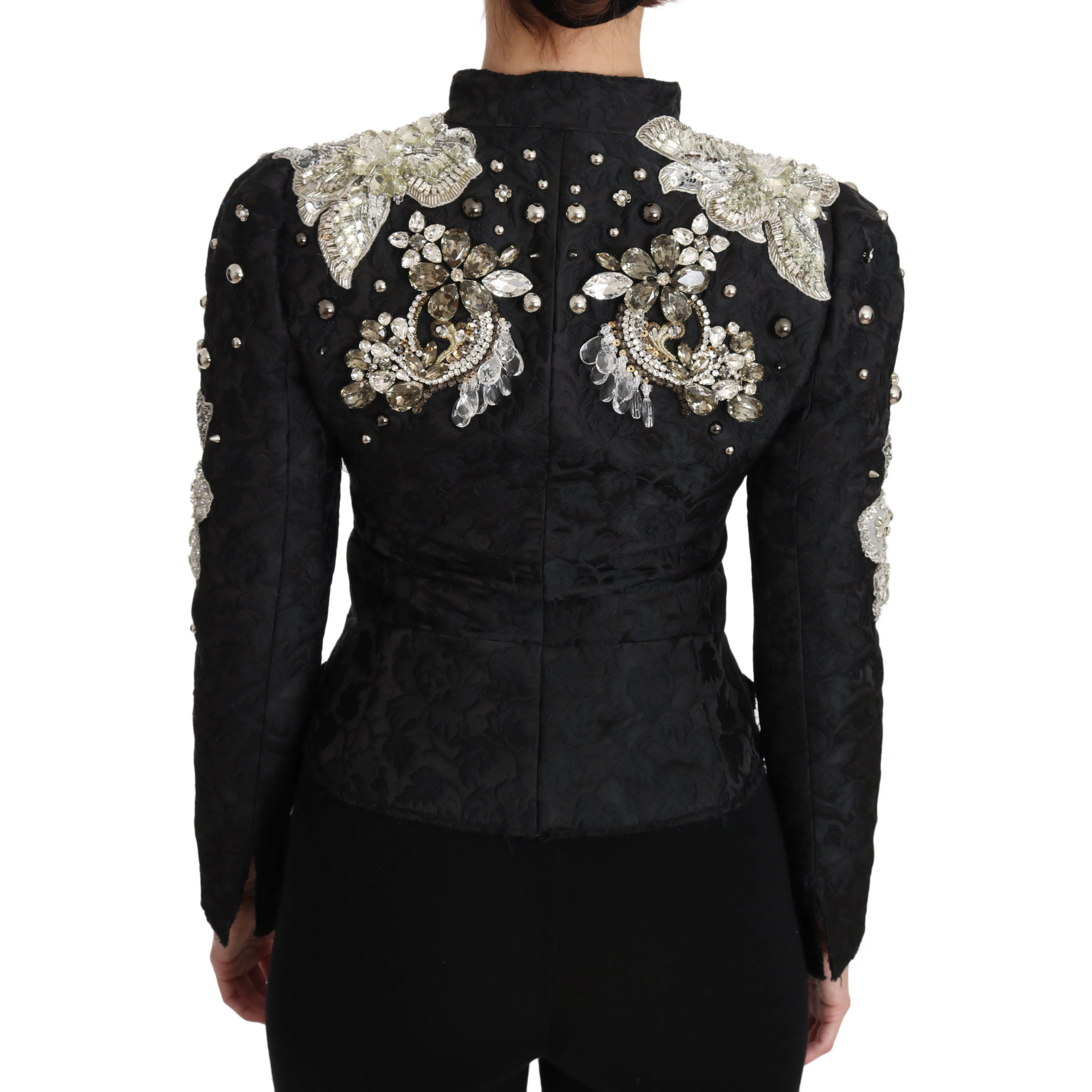 Black Jacquard Crystal Floral Jacket
