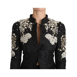 Black Jacquard Crystal Floral Jacket