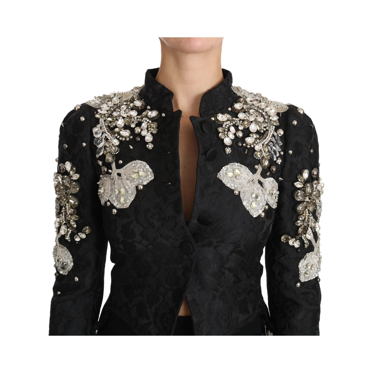 Black Jacquard Crystal Floral Jacket