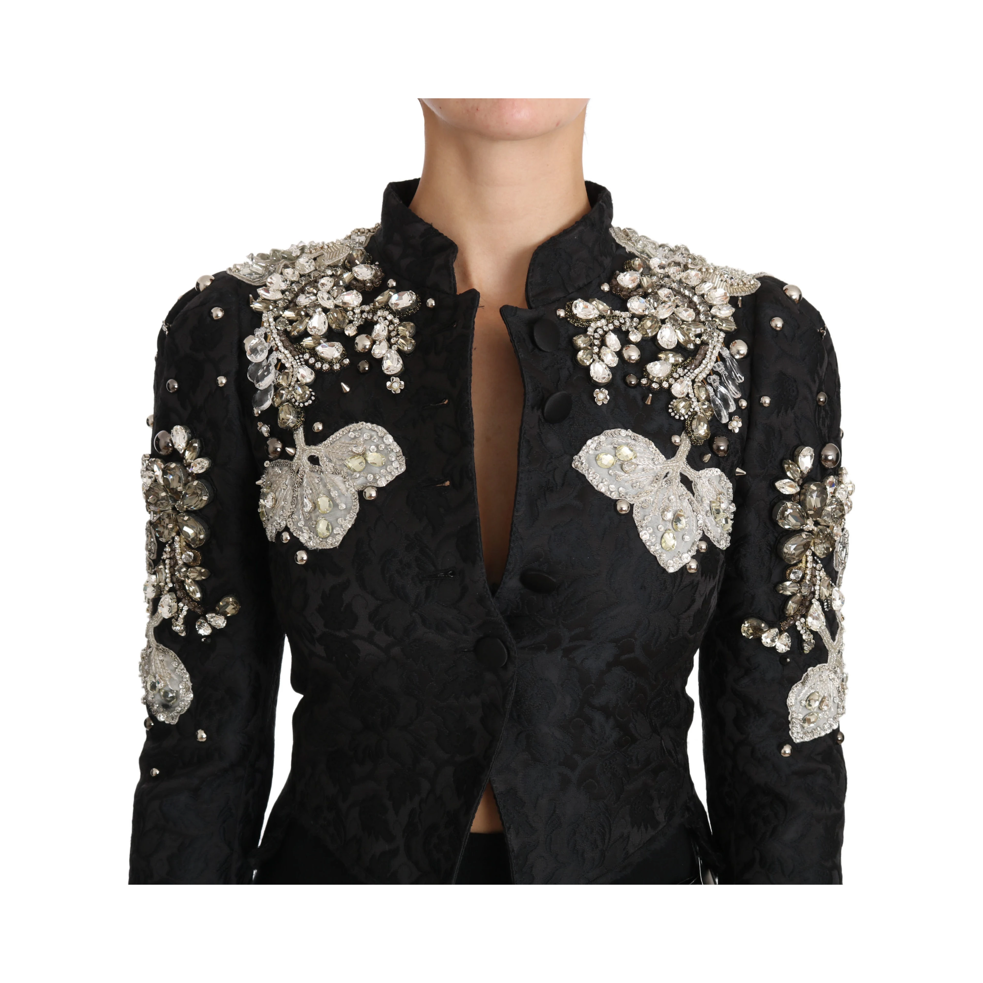 Black Jacquard Crystal Floral Jacket