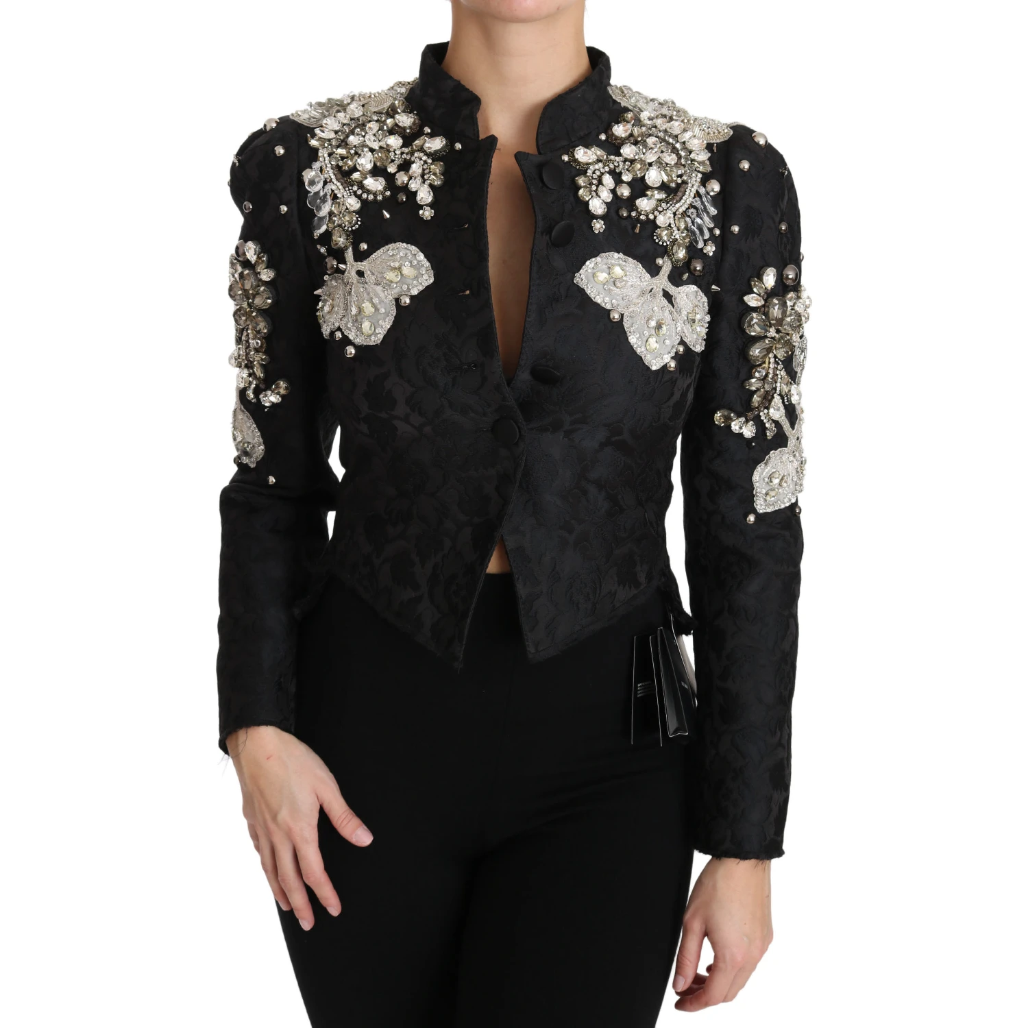 Black Jacquard Crystal Floral Jacket