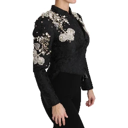 Black Jacquard Crystal Floral Jacket