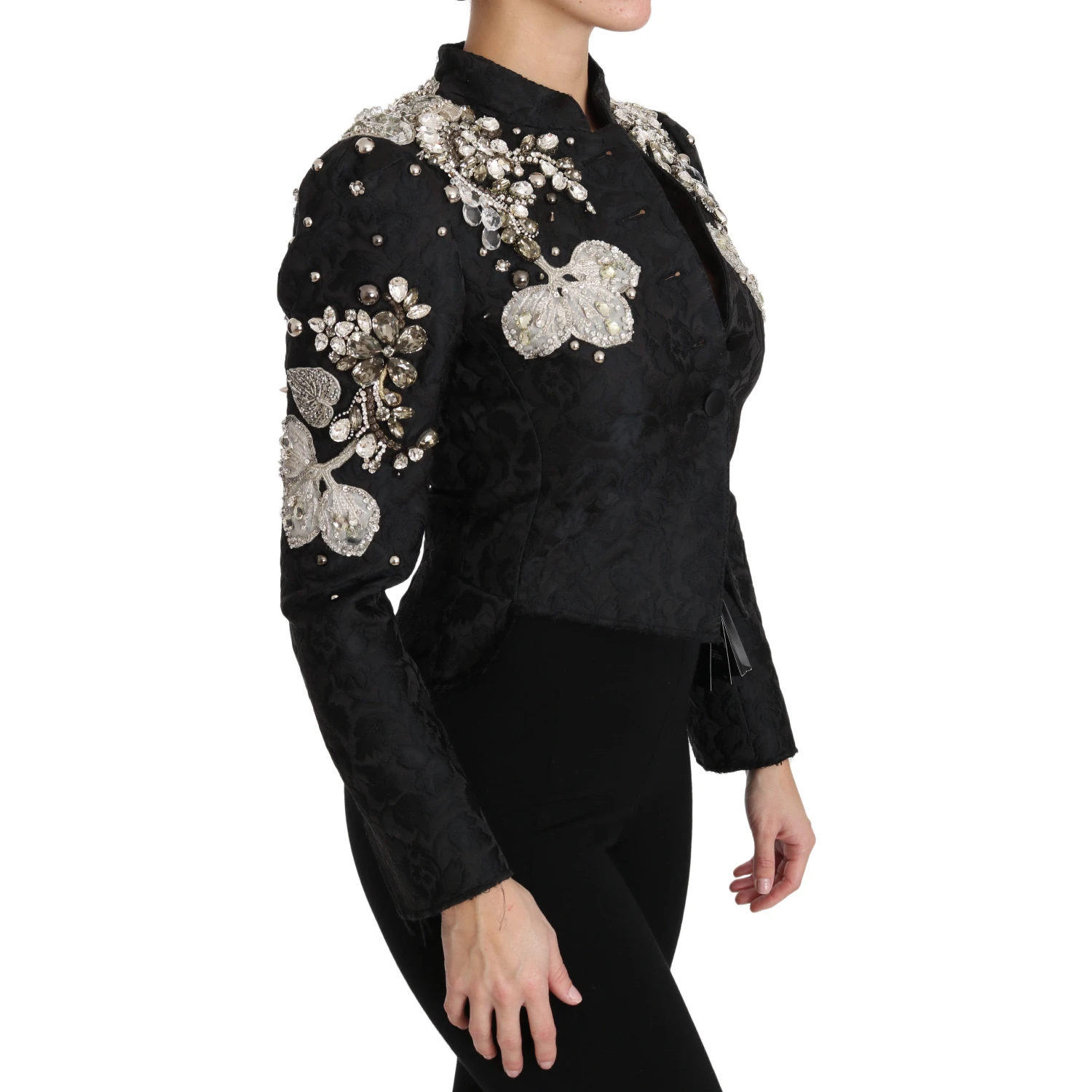 Black Jacquard Crystal Floral Jacket