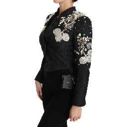 Black Jacquard Crystal Floral Jacket
