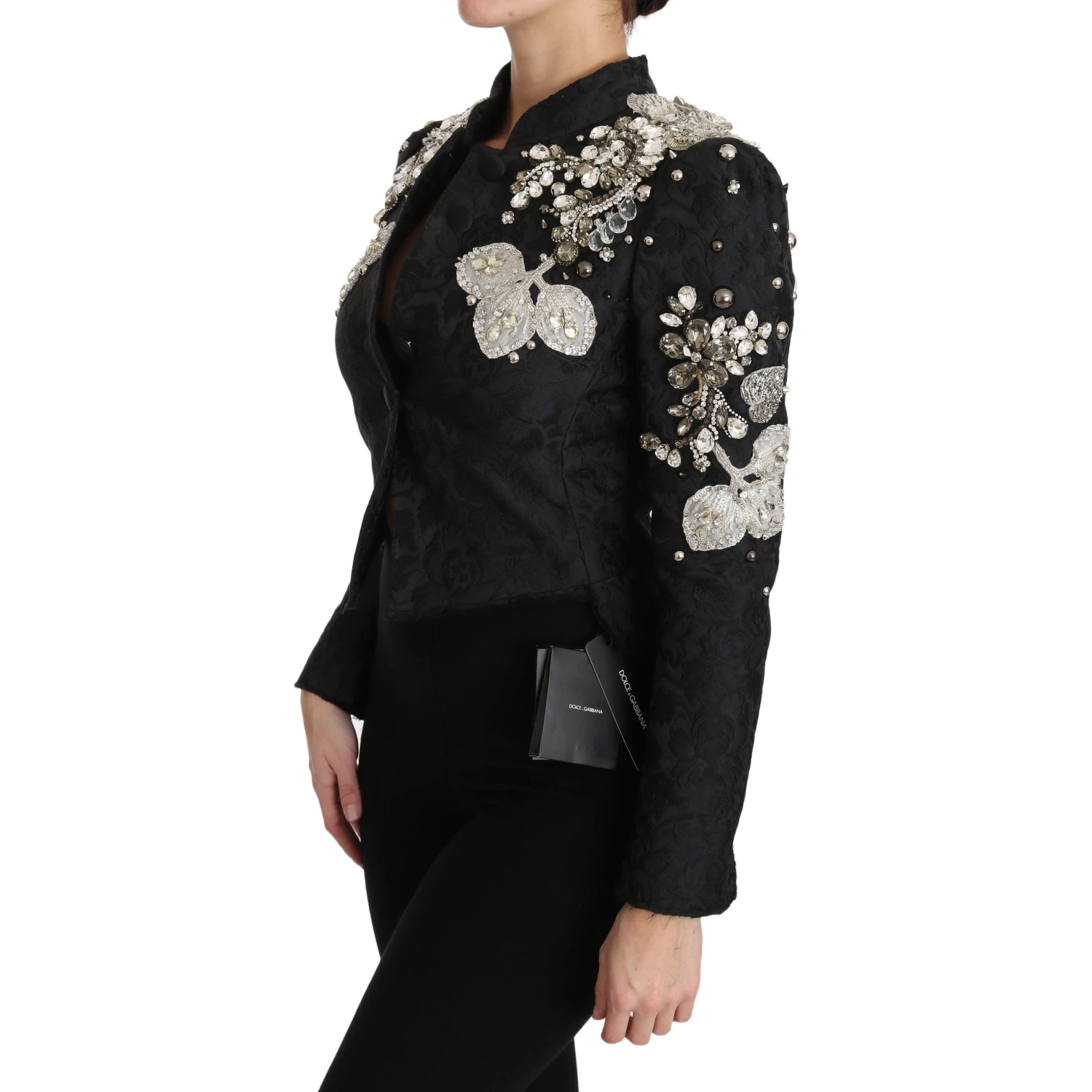 Black Jacquard Crystal Floral Jacket