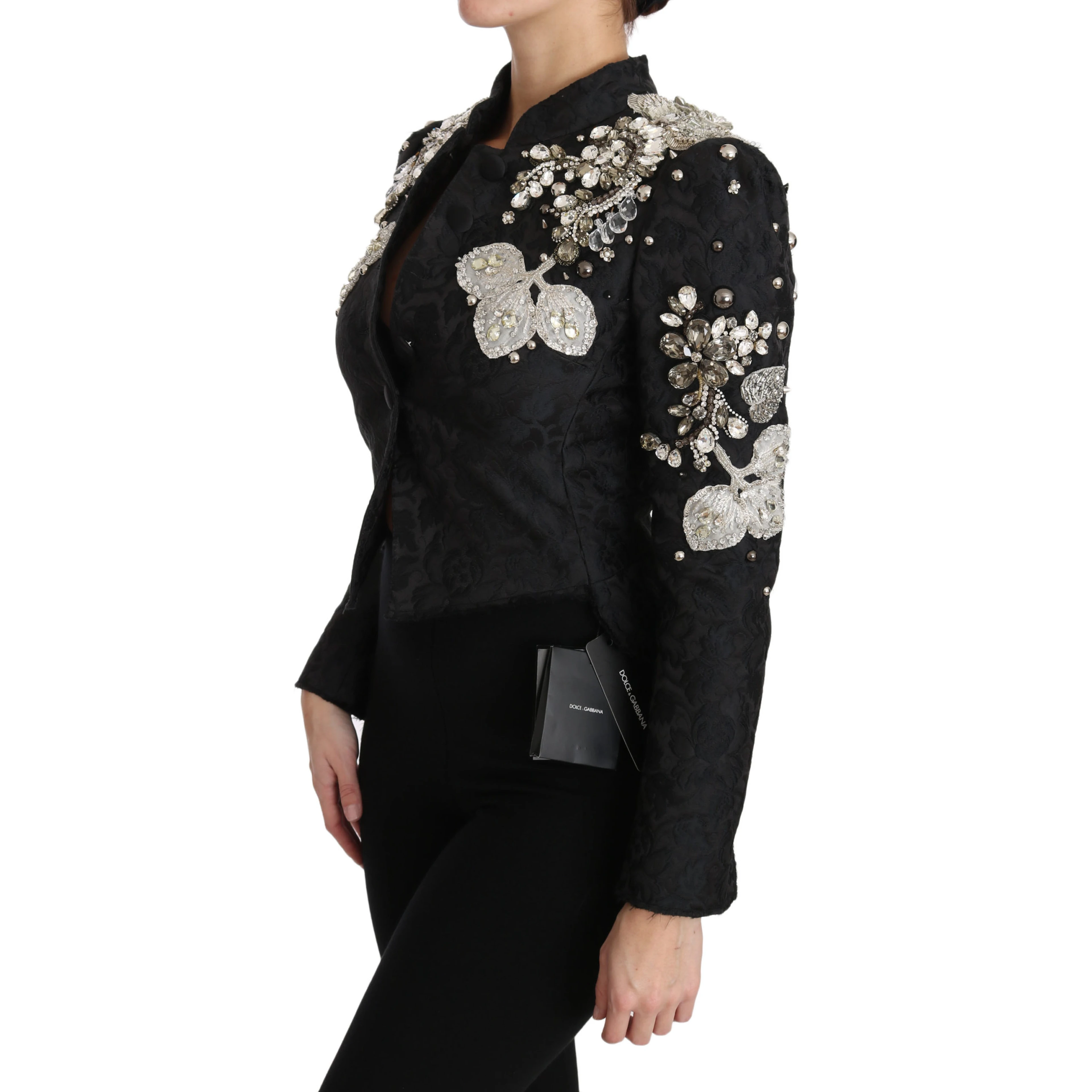 Black Jacquard Crystal Floral Jacket