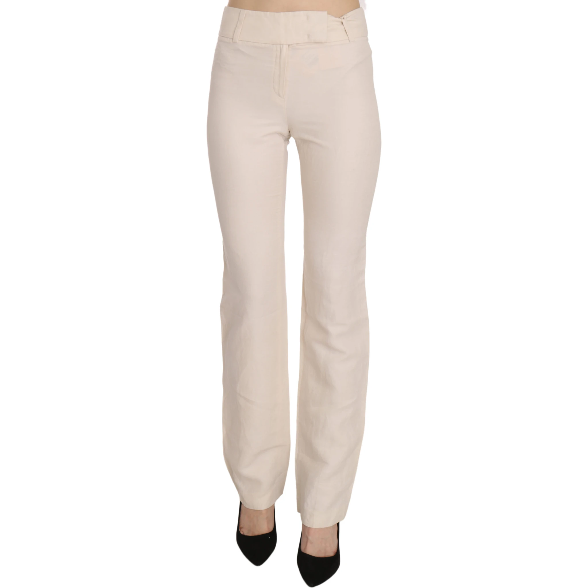 White High Waist Silk Blend Flared Dress Trousers Pants