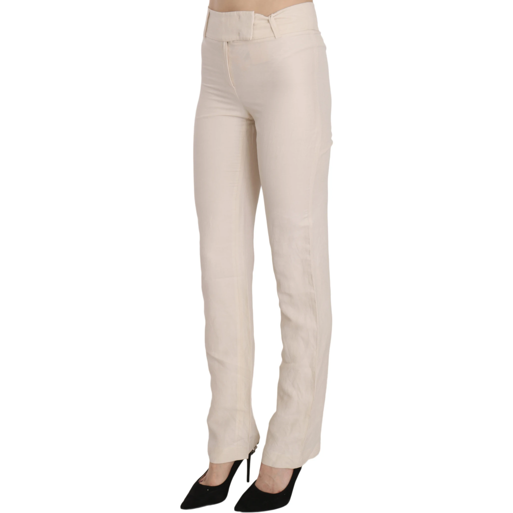 White High Waist Silk Blend Flared Dress Trousers Pants