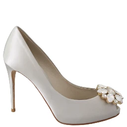 White Crystals Peep Toe Heels Satin Pumps Shoes