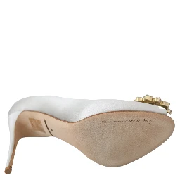 White Crystals Peep Toe Heels Satin Pumps Shoes