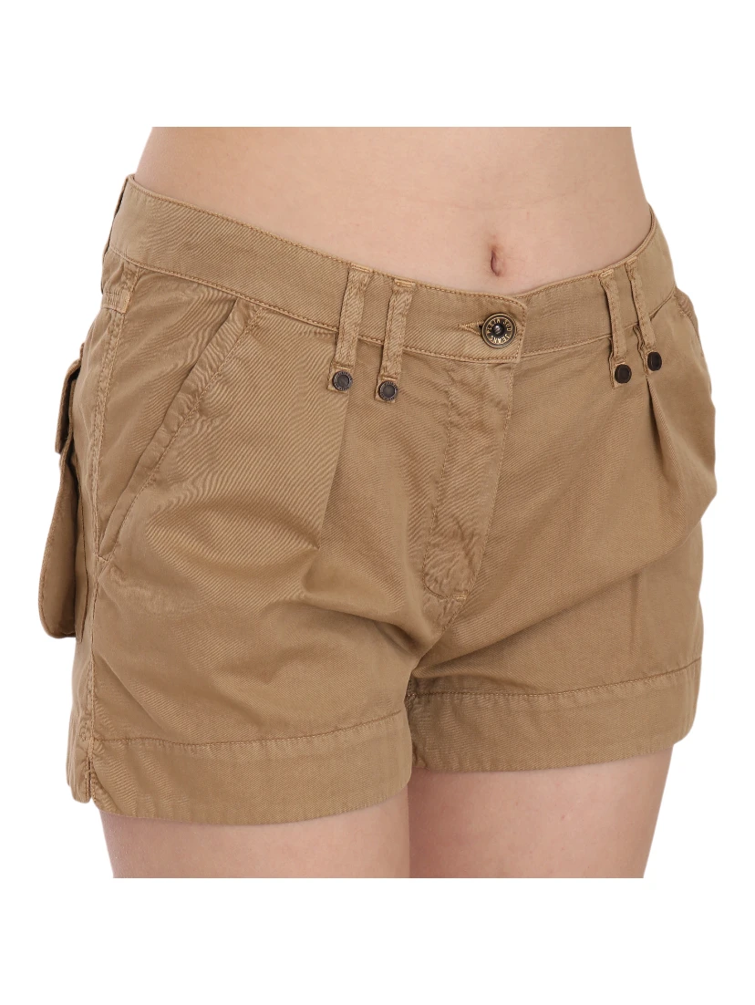 Brown Mid Waist 100% Cotton Mini Shorts