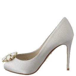 White Crystals Peep Toe Heels Satin Pumps Shoes