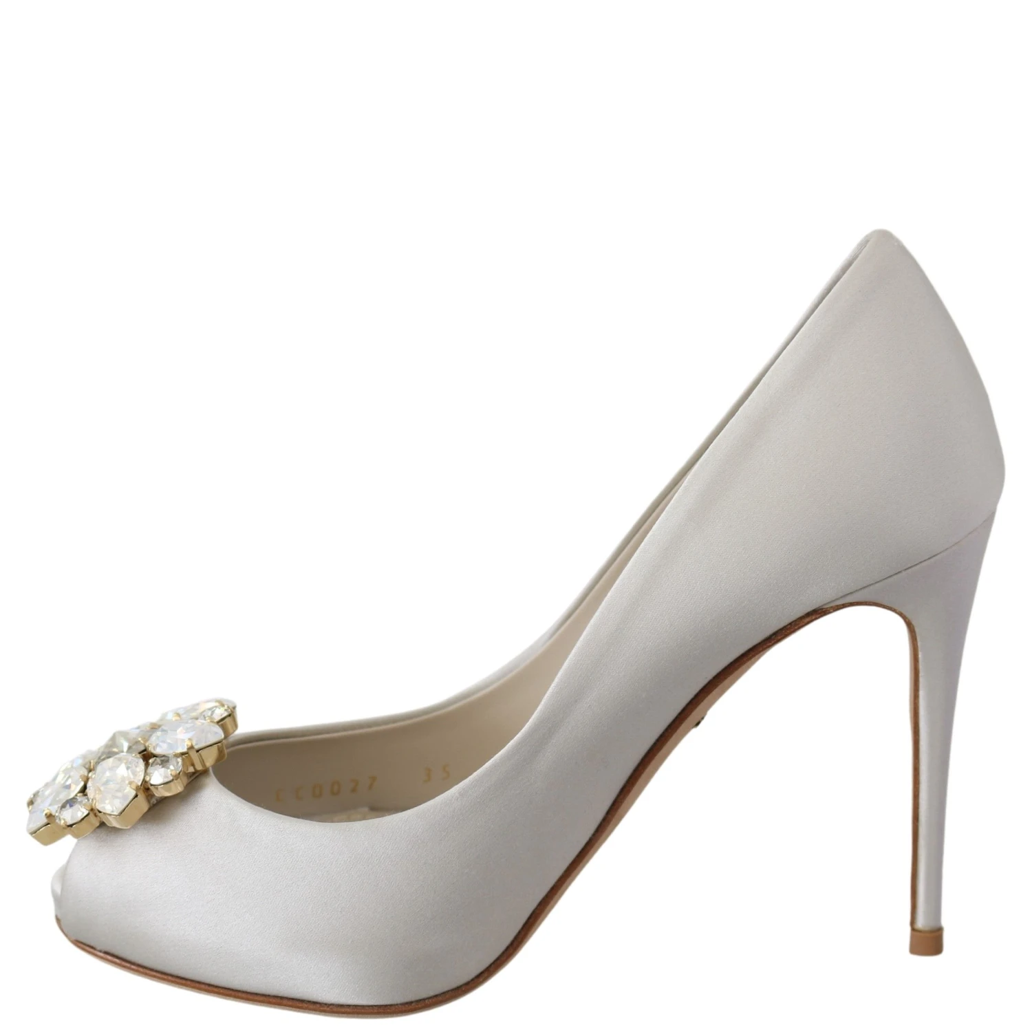 White Crystals Peep Toe Heels Satin Pumps Shoes
