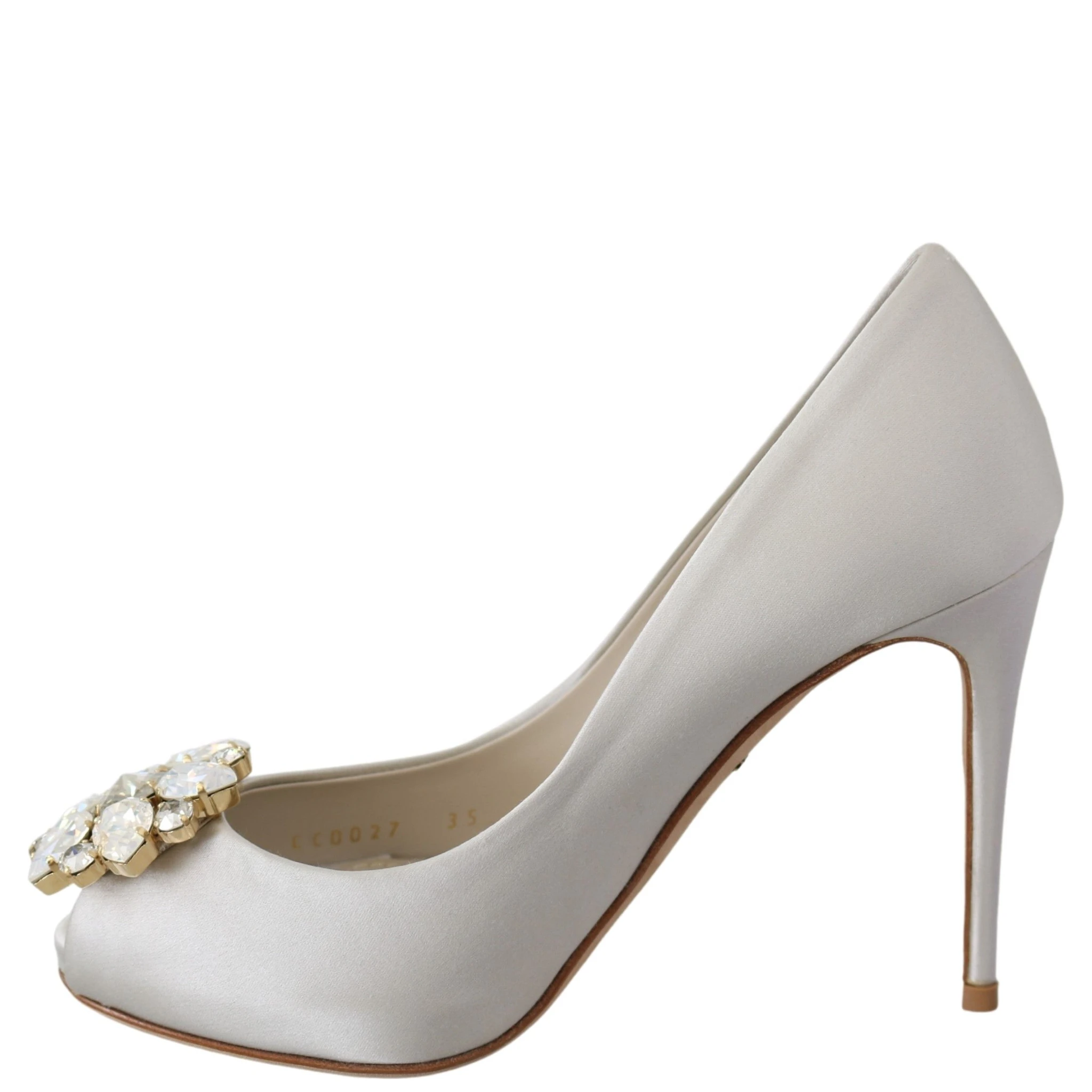 White Crystals Peep Toe Heels Satin Pumps Shoes