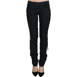 Blue Low Waist Skinny Trousers Braided String Pants