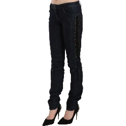Blue Low Waist Skinny Trousers Braided String Pants