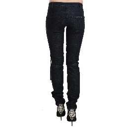 Blue Low Waist Skinny Trousers Braided String Pants