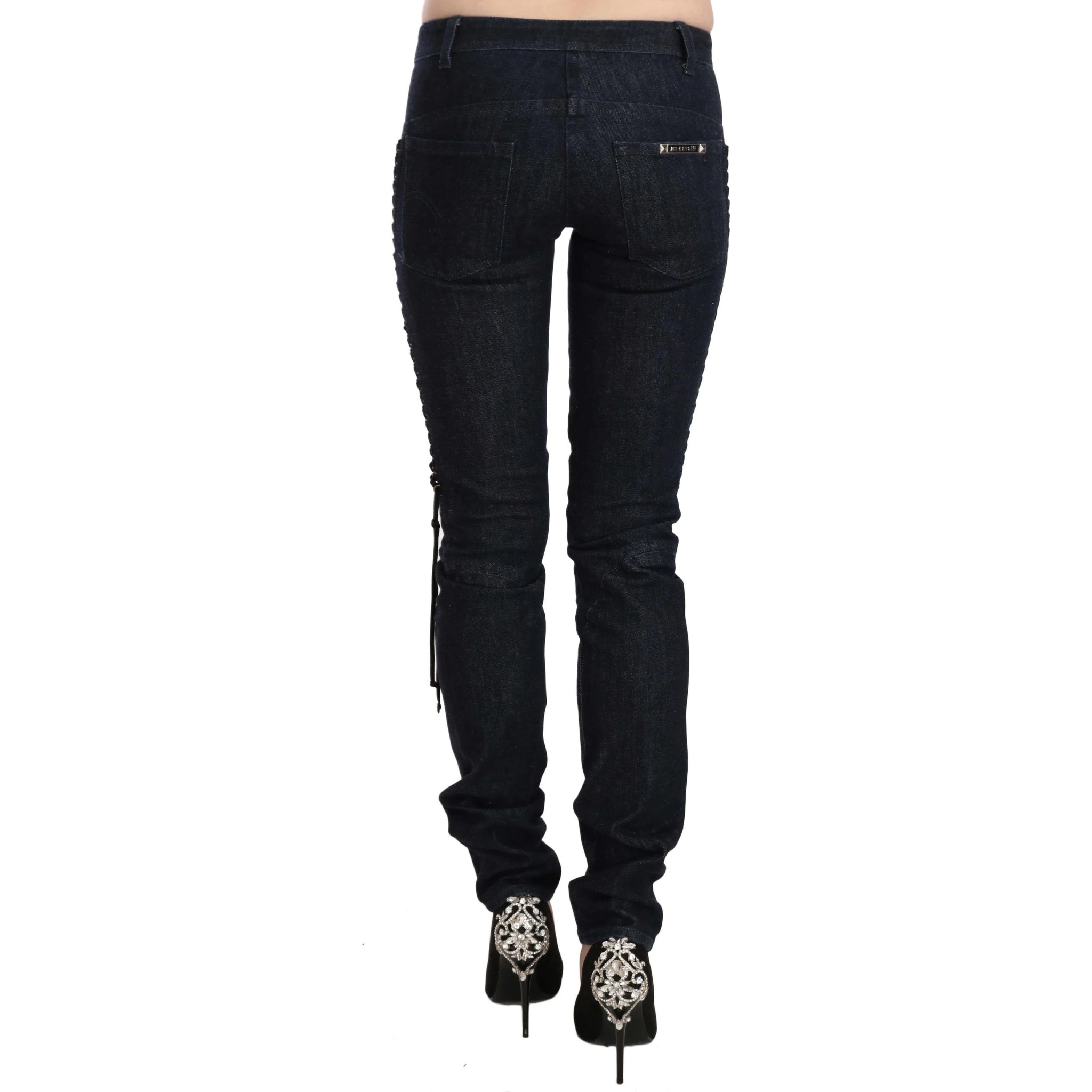Blue Low Waist Skinny Trousers Braided String Pants
