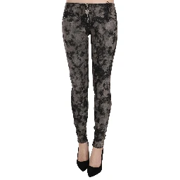 Black Gray Faded Low Waist Skinny Denim Trousers Jeans